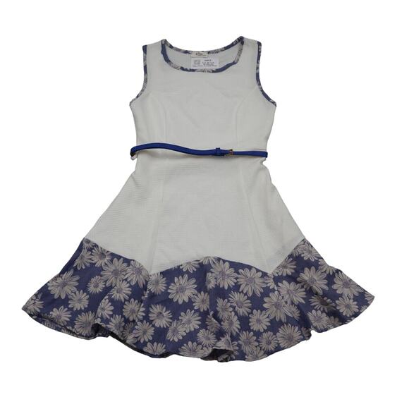 Lette USA Dress Girls L White Floral Sleeveless Round Neck Belted Outwear - Picture 1 of 14